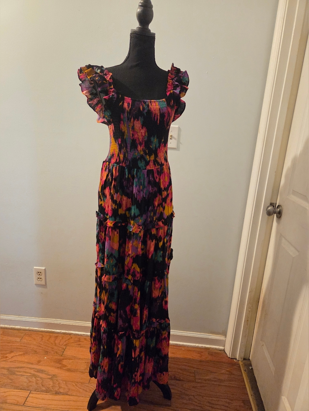 Carly Jean Los Angeles Black Maxi Dress with Multicolor Floral Print